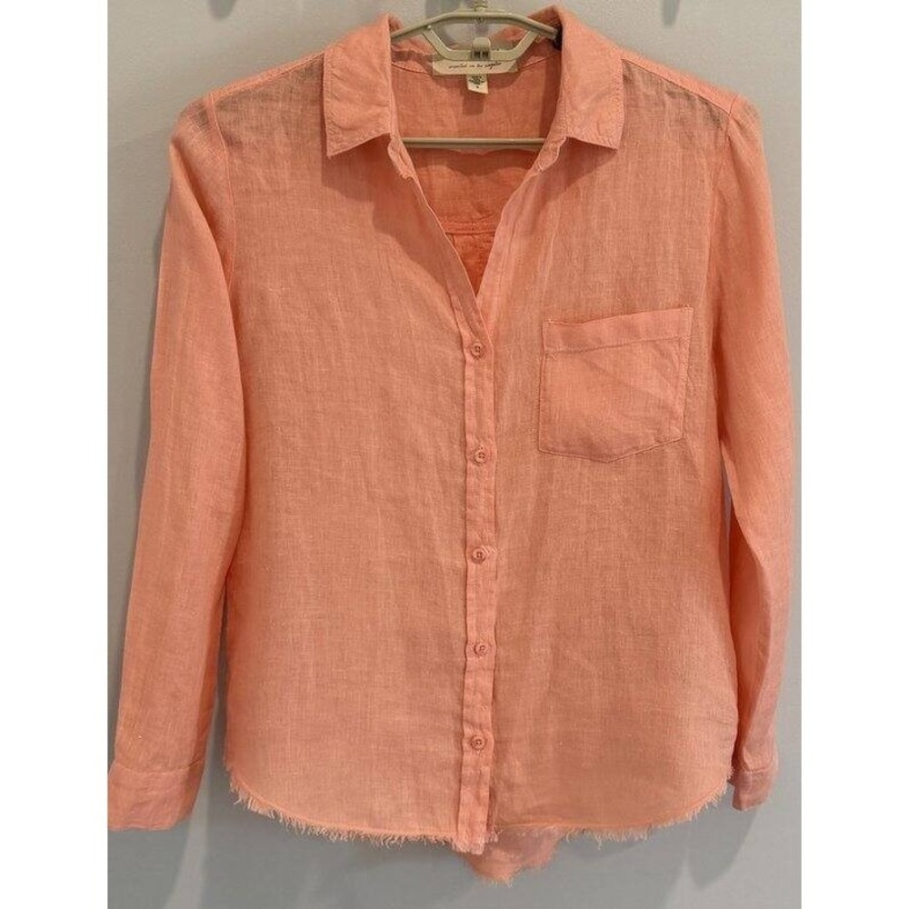 Cloth & Stone 100% Linen Long Sleeve Button Front Shirt Peach Size S